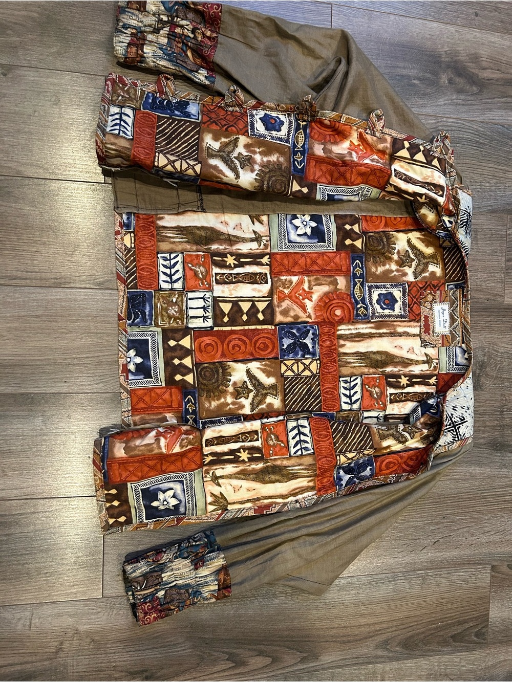 Bohemian Patchwork Jacket in Olive/Tan - Picture 11 of 13